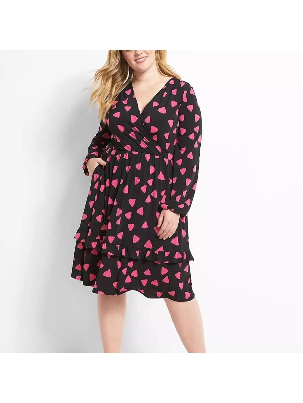 Lane Bryant Fit & Flare Ruffle Midi Dress Black Pink Triangle 14 16 NWT Pockets
